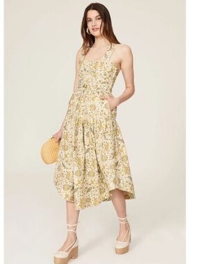 Ulla Johnson 100% cotton Enzo Floral Dress Size 6 yellow gold